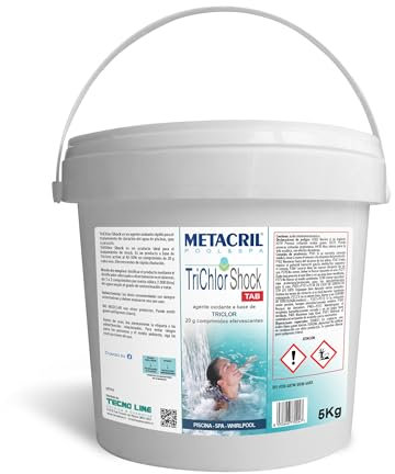 Metacril TriChlor Shock Tab, Ideale per Trattamento Shock, in Pastiglie Effervescenti in 20gr, per Piscina e Idromassaggio - 5 KG
