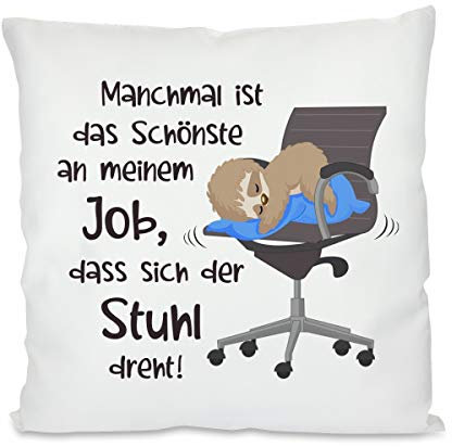 Herzbotschaft Kissen mit Motiv Modell: Das Schönste an Meinem Job (Faultier blau)