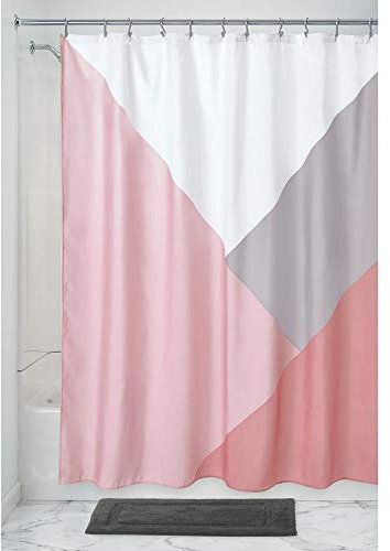 iDesign Colorblock Duschvorhang, großer Badewannenvorhang aus Polyester, rosa 183 cm x 183 cm 75011EU