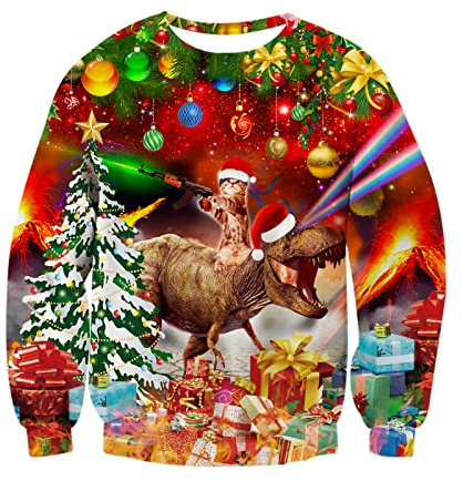 RAISEVERN Weihnachtspullover Hässliche Herren Christmas Sweater Männer 3D Coole Druck Lustige Damen Weihnachtspulli Party Geschenk, S-XXL