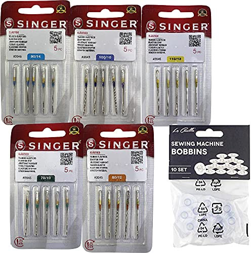 Singer Packung mit 5 Packungen Nähnadeln für Strickmaschinen, elastisch, elastisch, 130/705 H-S 2045, Stärke 70, 80, 90, 100 und 110