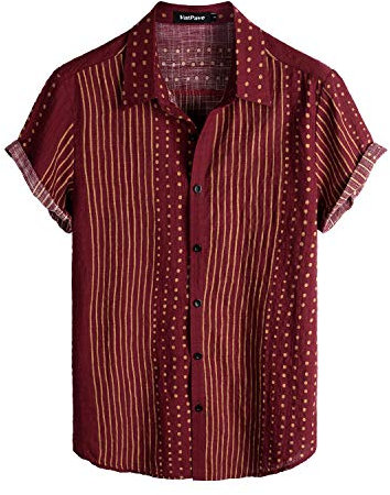 VATPAVE Mens Summer Tropical Shirts Short Sleeve Button Down Aloha Hawaiian Shirts XX-Large WineRed