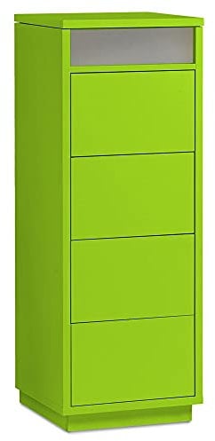AILEENSTORE Kommode mit 4 Schubkästen, Klapp-Deckel & Dokumenten-Ablage mit Glasfenster - Schubladen-Turm - Push-To-Open Sideboard - Farbe: Grün