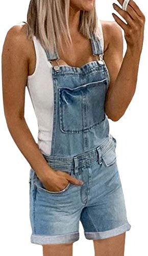 Onsoyours Tuta di Jeans Donna Tuta di Jeans Tuta Salopette di Jeans Slim Tuta Salopette Pantaloni Denim Pantaloncini Dungarees Senza Maniche Tute Casual A Blu S