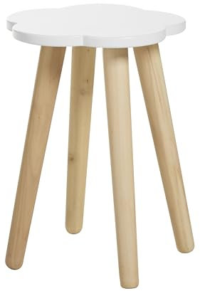 Haus Projekt Children's Large Cloud Stool, White Solid Wooden Bed Side Table, Cute Kid Room Decor, Scandi Style Small Plant Stand