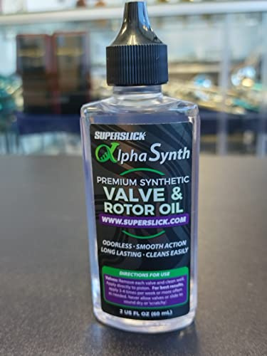 Superslick AlphaSynth Light Viscosity Valve & Rotor Oil – Synthetic Instrument Lubricant for Brass Instruments, Odorless, Non-Staining, Long-Lasting Performance, 2 oz (60 mL) - Made in the USA