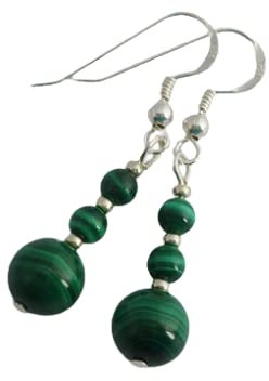 Malachite Dangle Earrings with Sterling Silver Earwires