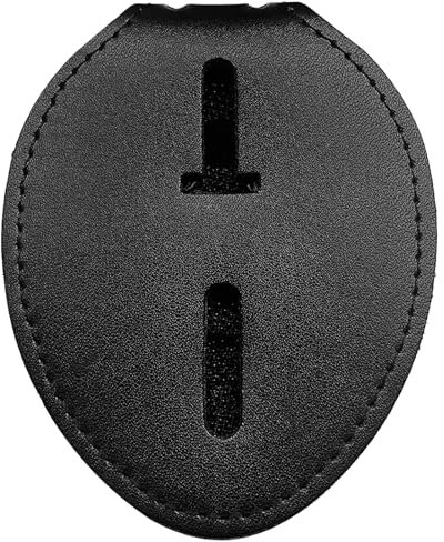 Birdtab Polizei-Ausweishalter, Rindsleder, universeller Ausweishalter mit Gürtelclip, Metallclip und Kette, für Strafverfolgungsbeamte, Geschenke (schwarz)