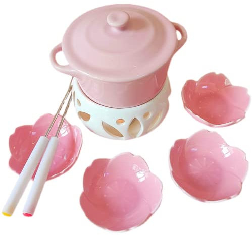 Chocolate Fondue Mug Set with Base and 4 Plates Mini Candle Fondue Pot Chocolate Cheese Ice Cream Fondue Melter Cup