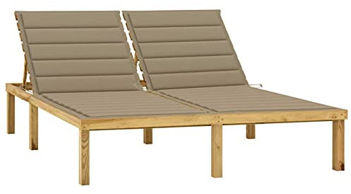 Tidyard Doppel Sonnenliege mit Beigen Auflagen Doppelliege Gartenliege Strandliege Relaxliege Gartenmöbel Liege Kiefer Imprägniert
