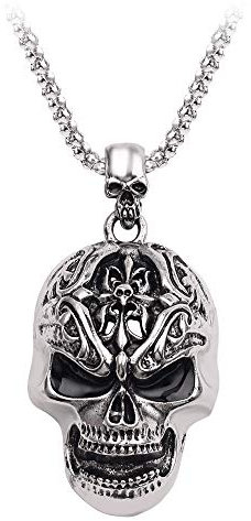 JKJF Collier Pendentif Tête de Mort en Acier inoxydable Chaîne Crâne Gothique Hip Hop Punk Rock Collier pour Homme - Argent