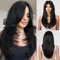 Allbell Lange Schwarze Layered Perücken für Frauen Lange Gerade Perücke mit Bangs Synthetisches Naturhaar