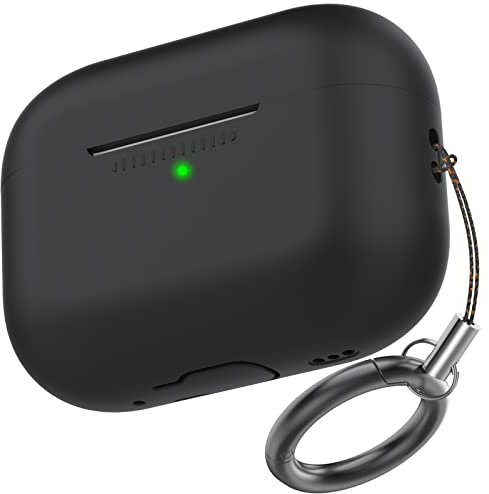 AhaStyle AirPods Pro 2 Case Cover Soft Silicone AirPods Pro 2nd Generation Case [With Carabiner] Full Body Shockproof Covers for Apple AirPods Pro 2 2024/2023/2022 Charging Case (Black)