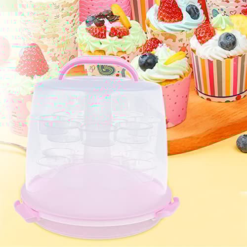 DENEST 24 Cupcake Carrier Storage Cake Carrier Box Portable 3 Tier Cupcake Holder Dome Box with Locking Lid and Handle, 11.22x 8.66x 9.84Inch