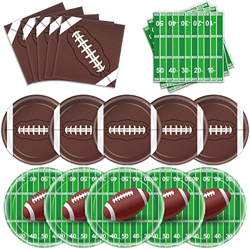 96 PCS Football Party Supplies Plates and Napkins Tableware Set Football Theme Party Decorations Including Paper Plates Napkins Cups for Football Birthday Party, 24 Guests