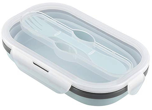 MOUMOUTEN Bento Box plegable, fiambrera rectangular de silicona, contenedor de alimentos portátil, contenedor de almuerzo saludable para viajes, Picnic, escuela, oficina(Azul)