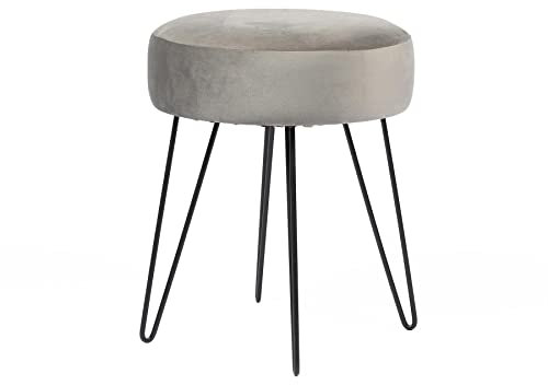 OHS Dressing Table Stool Round Matt Velvet Vanity Makeup Chair for Small Spaces Bedroom Ottoman Pouffe with Sturdy Hairpin Metal Leg Footstool Footrest, Charcoal Grey