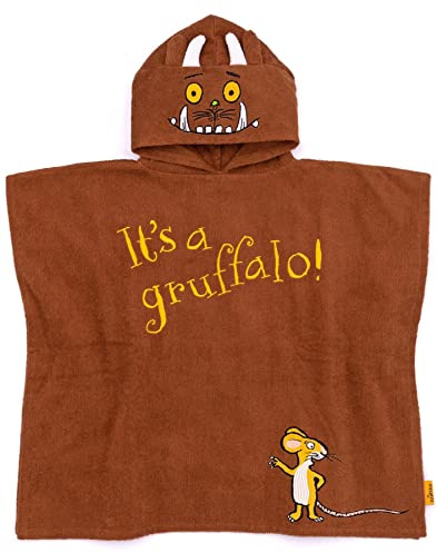Gruffalo The Handtuchponcho Kinder Kleinkinder | Mädchen Jungen Woodlands Maus Tierbuch Geschichte Bad Bademode Strandtuch | Braune Charakterkapuze mit 3D-Hörnern