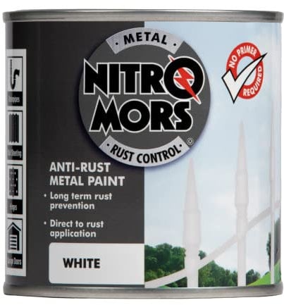 Nitromors Smooth Metal Paint for Metal Doors Garden Furniture Gates Railings UV Resistant No Primer Needed Rust Protection, White 250 ml