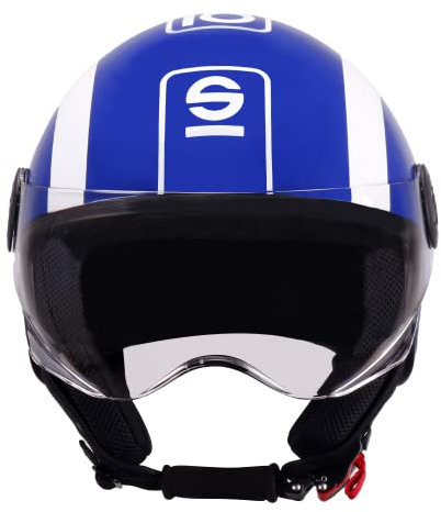 Sparco Riders Sp601 Motorradhelm, Scooter ECE 22.06 Homologiert, Demi-Jet Helm mit Anti-Kratz-Visier und Micrometric Auslösung, BLAU/Weiss, L