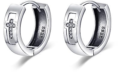 VENACOLY Cross Huggie Hoop Ohrringe - 925 Silber Moderne minimalistische schwarze Kreuz Inlay Zirkonia Huggie Hoop Ohrringe