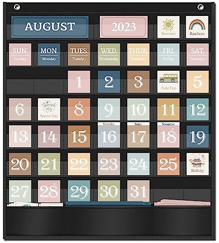 Godery Calendario bohemio de bolsillo para tarjetas de aula, suministros escolares adicionales, decoración para profesores, tablón de anuncios de preescolar a sexto grado, negro-1
