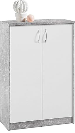 Home4You Kommode Highboard Mehrzweckschrank | Dekor | Betonoptik | Weiß | 2 Türen