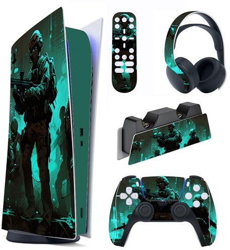 PlayVital Skin Kompatibel mit ps5 Konsole Digital Edition,Aufkleber Vinyl-Skin Schutzfolie Stickers für PS5 Konsole,Controller,Ladestation,Headset,Medienfernbedienung-Furchtlosigkeit