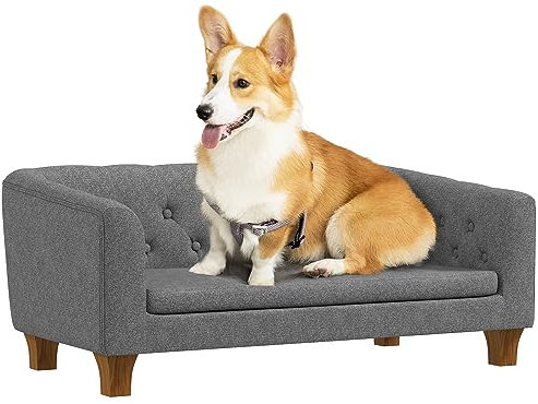 PawHut Sofa für Hunde und Katzen, erhöhtes Sofa für kleine und mittelgroße Hunde, mit abnehmbarem weichem Kissen, einfache Installation, 96 x 60 x 42 cm, Grau