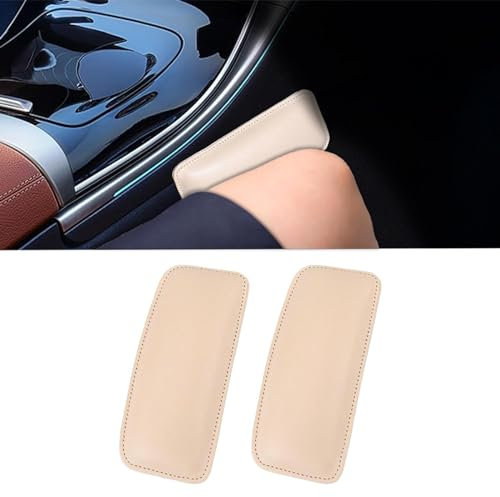 DabbOo 2 Stück Auto Bein Kniekissen Kniepolster Beinpolster Leder Armpolster für Mittelkonsole Bequeme Elastische Polster Universal Car Interior Accessories für Knie Beine und Ellbogen(Beige)