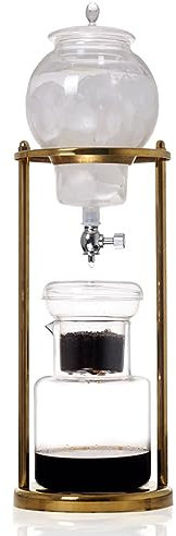 ASSICON Aluminium-Espresso Quick Brew Smooth Drip Eiskaffeebereiter 20oz mit einstellbarem Wasserdurchfluss, Eiskaffeebereiter mit Karaffe aus Borosilikatglas Herd-Kaffeemaschine