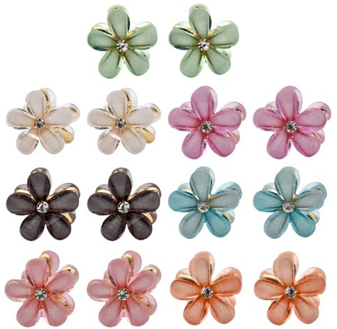 PAITOK 14 Pieces Set 7 colors(2 pcs each color) mini hair clips,Flower hair claw clip,Flower claw clips,Non-Slip Hair Clips for Girls Women Photo Daily Party Wedding Hairstyle Accessories
