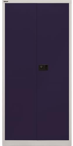BISLEY Universal Flügeltürenschrank abschließbar - Stahlschrank mit 3-Punkt-Schloss & Flügeltüren - Aktenschrank aus Metall mit 4 Fachböden für 5 Ordnerhöhen - Farbe: lichtgrau/oxfordblau