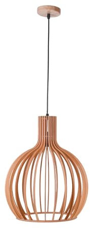 Bel Air Home - Pendelleuchte aus Holz, E27 Fassung, höhenverstellbar, natürliches Design - Holzfarbe, 35 cm, Holzmaterial (Glühbirne nicht inklusive)