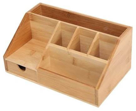 HOUSN Schreibtisch Organizer Holz, Tischorganizer Stiftehalter Kinder Desk Organiser, Multifunktionale Aufbewahrungsbox Stiftebox Schreibtisch, Große Kapazität, Bürobedarf,Braun