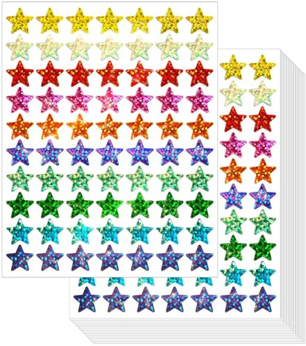 Gicare 3500 Stück 10 Farben Sticker Stern Aufkleber 1,5 cm Bunte Laser Sternaufkleber, Glitzer Sticker, Belohnungssticker Selbstklebende Glitzer Aufkleber für Lehrer Belohnung Kalende DIY