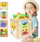 Kikuo Motorikwürfel Holz Cube 6 in 1, Aktivitätswürfel Spielzeug ab 1 Jahr, Motorikwürfel Montessori Lernspielzeug, Karotten Stapelspiel Holzspielzeug FüR 4 5 6 7+Jahre Geschenk