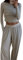 Himllauen Damen Pyjama Set Slim Fit Langarm Crop Top und Baggy Hose Floral Print Lounge Set Schlafanzug Loungewear Set Y2k Clothes (B Grau, S)