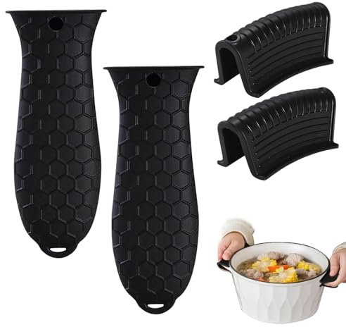 4 Asas de Silicona para Ollas, Mango Protector de Silicona para Sartén, Soporte para Cacerolas, Agarraderas de Cocina para Cacerolas, Woks y Planchas de Hierro Fundido