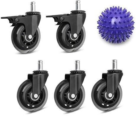 Katai - Heavy Duty Office Chair Wheels Rubber 5-Pack - Replacement Computer Desk Rolling Chair Casters for Carpet and Hardwood Floor