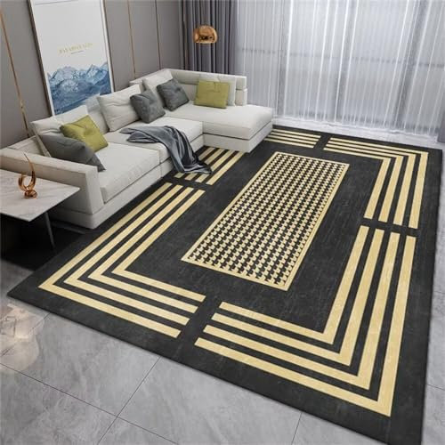 Teppich Schlafzimmer babyzimmer Teppich Wohnzimmerteppich grau-gelbes geometrisches Muster Dicke Linien schützen den Boden Fell teppiche für Schlafzimmer 100X160CM