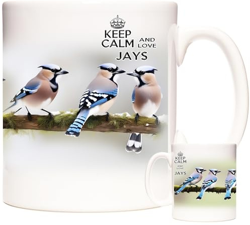 KAZMUGZ Jay Mug.Keep Calm Love Jays on an 11oz Ceramic Coffee Mug. British Garden Bird Coffee Mug. Mug for Coffee, Tea, hot Chocolate