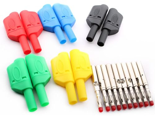 RUNCCI-YUN 10PCS 4mm Bananenstecker, Isolierte Sicherheits bananenstecker Lötbuchsen Stapelbar Bananenstecker SteckerDIY Elektrisch Tests für Multimeter-Messleitungen （schwarz blau rot grün gelb）