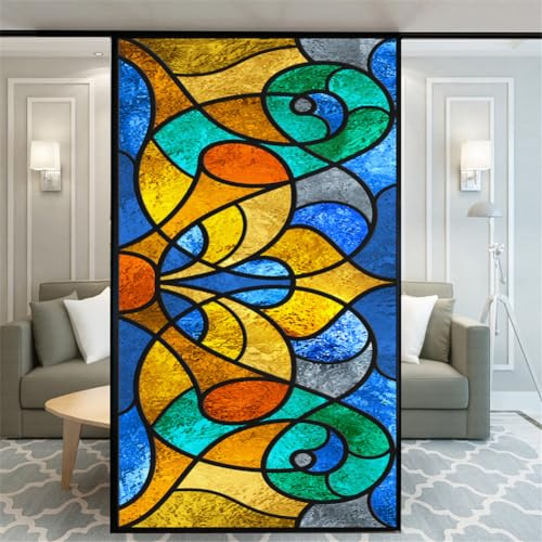 No Glue Decorative Privacy Frosted Window Film Modern Classic Stained Glass Door Window Decals Window Sticker 60x180cm(23.6x70.9)