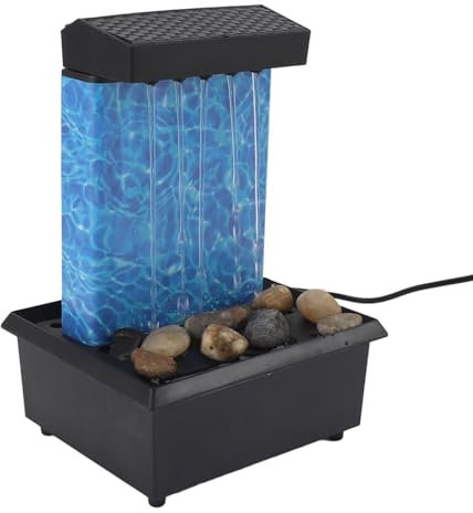 Syrisora Zimmerbrunnen mit Natürlichen Flussfelsen, LED-Leuchten, Beleuchteter Wasserfall, Tischbrunnen Büro, Heimdekoration, USB-Kabel, 5 V