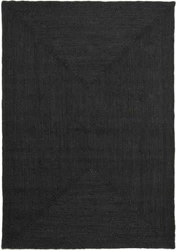 THE PIKKU INTERNATIONAL - Juteteppich, handgeflochten, rechteckig, Boho, Flickenteppich, Wohnzimmer, Flur, Teppich, Schwarz (70 cm x 120 cm)