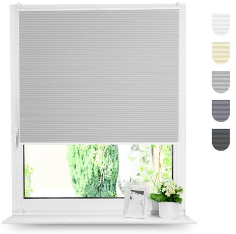 Tom'Shop Wabenplissee nach maß, Wabenplissee Klemmfix ohne Bohren Sonnenschutz Plisseerollo Jalousie Blickdicht für Fenster & Tür Wabenfalten in Spitzenqualität 5 Farben zur Auswahl (Höhe 150-240cm)
