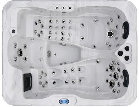 Vasca idromassaggio Mauritius per esterni, colore bianco, con asta e copertura, 210 x 160 x 90 cm, 71 getti massaggianti, illuminazione a LED, radio, altoparlante, Bluetooth, Whirlpool SPA per 3
