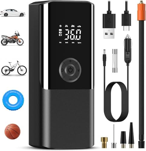 HOVVIDA Compressore ad Aria Portatile, Portable Electric Air Compressor 150 PSI (10,3 Bar) 5V, Inflazione Rapida, Spegnimento Automatico, 5200 mAh, LED, per Auto, Moto, Bicicletta, Palla