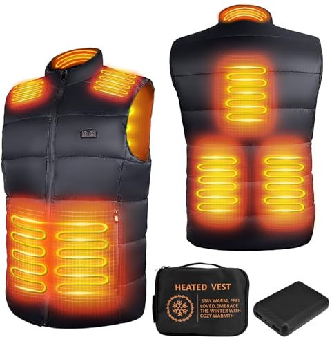 Gilet Chauffant Électrique Avec Batterie 10000mAh Veste Chauffante Homme Sans Manche Ultraléger 8 Zones Réchauffeurs (FR/ES, Alpha/lettres, L, Taille normale, Taille normale, Noir)